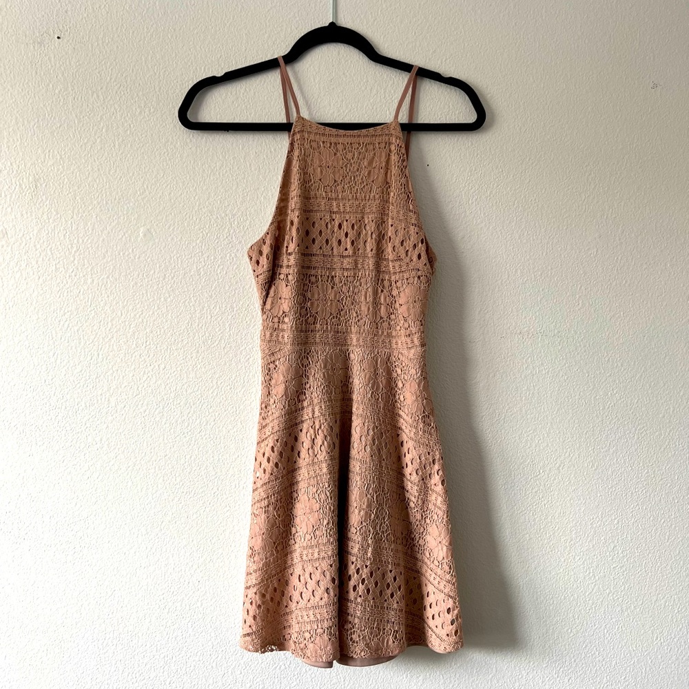 LUSH Halter Lace Mini Flared Dress